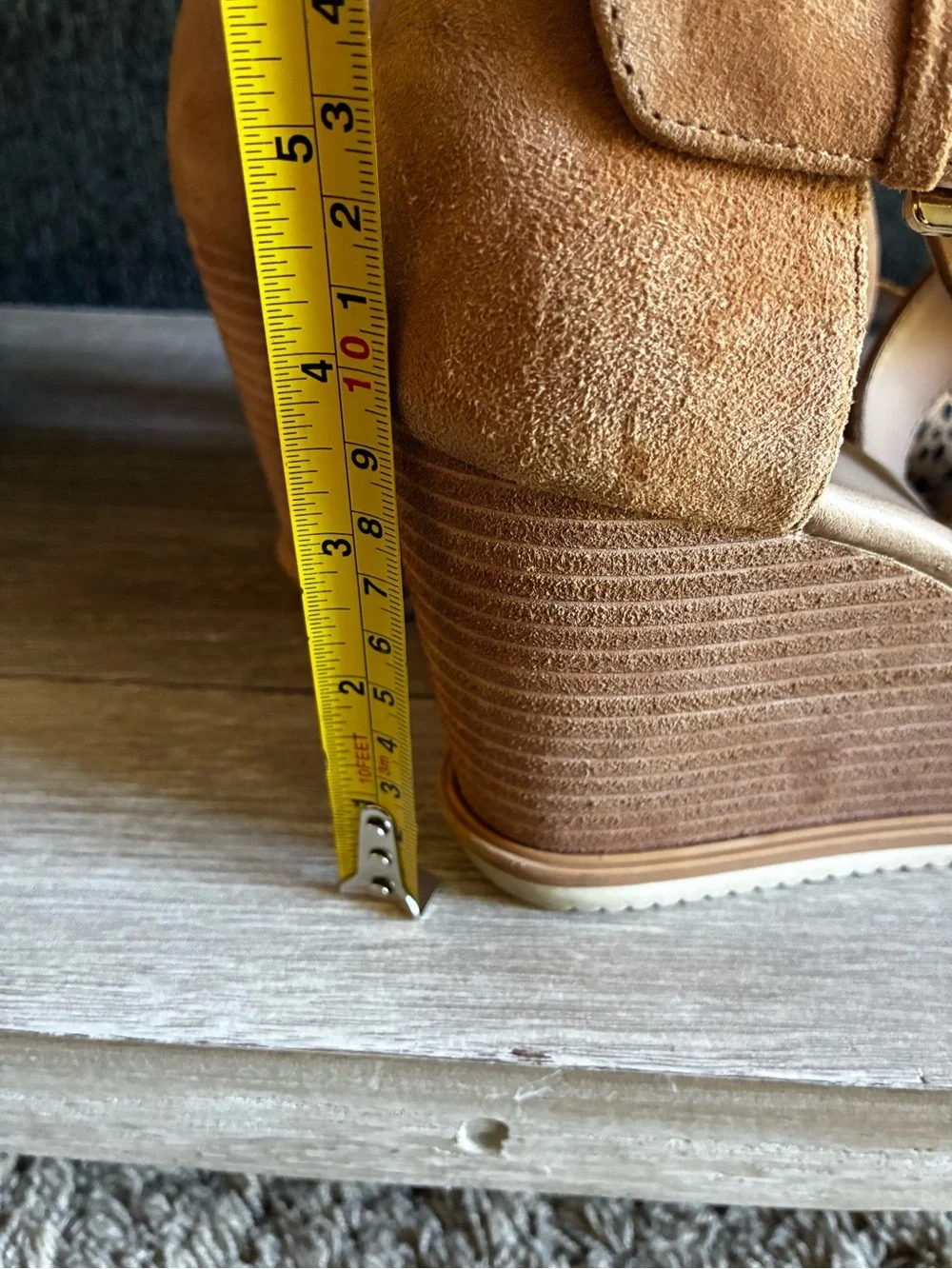 Dr Scholls Sweet Escape Wedge Sandals With Tan Suede And Animal Print Toe Strap